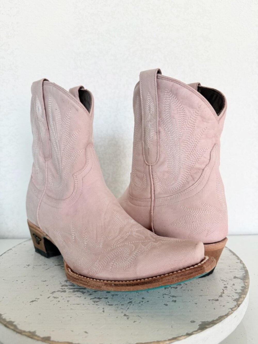 Lane LEXINGTON Pink Cowboy Booties Womens 7.5 Leather Western Short Ankle Boots